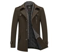 KUDMOL Herren Winter Wollmantel in der langen Slim Business lässig warmen Mantel mit Schal(Kaffee,3XL)