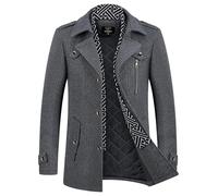 KUDMOL Herren Winter Wollmantel in der langen Slim Business lässig warmen Mantel mit Schal(Twill Dunkelgrau,3XL)