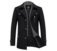 KUDMOL Herren Wintermantel Wolle Kurzmantel Stehkragen Wollmantel Mittellang für Business Freizeit Peacoat(Schwarz,XXL)