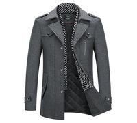 KUDMOL Herren Wintermantel Wolle Kurzmantel Stehkragen Wollmantel Mittellang für Business Freizeit Peacoat(Grau,XXL)