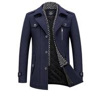 KUDMOL Herren Wintermantel Wolle Kurzmantel Stehkragen Wollmantel Mittellang für Business Freizeit Peacoat(Marine,XXL)