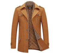 KUDMOL Herren Wintermantel Wolle Kurzmantel Stehkragen Wollmantel Mittellang für Business Freizeit Peacoat(Kamel,S)