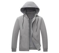KUDORO Herren Jacke Leichte für Frühling Sommer Reißverschluss mit Abnehmbarer Kapuze Outdoor Jacken Casual Bomberjacke Einfarbige Winddichte Halskette Sportjacke(Lichtgrau,XL)