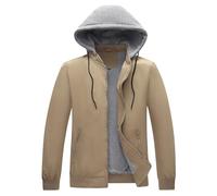 KUDORO Herren Jacke Leichte für Frühling Sommer Reißverschluss mit Abnehmbarer Kapuze Outdoor Jacken Casual Bomberjacke Einfarbige Winddichte Halskette Sportjacke(Khaki,S)
