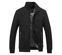 KUDORO Herren leichte Jacke für Frühling Sommer Reißverschluss Outdoor Jacke Casual Bomber Einfarbige Winddichte Jacke Halskette Mann Jacke Aviator Thin Classic Casual(Schwarz,L)