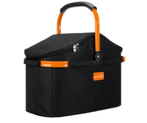Kühlkorb Einkaufskorb Alubox Design schwarz orange mit Deckel - Picknickkorb - ohne Geschirr - Henkel Klappbar Korb wasserfest von innen M Schwarz
