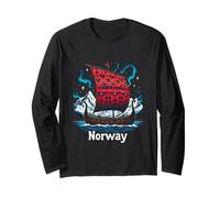 Kühnes Norwegen Wikingerschiff mit Bergen und Sternen Langarmshirt