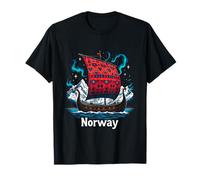 Kühnes Norwegen Wikingerschiff mit Bergen und Sternen T-Shirt