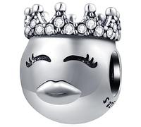 Küss Charms mit Prinzessin Krone CZ passen Pandora Lächeln Armband, 925 Sterling Silber Kiss Emoji Charm Smiley Gesicht Perlen, Geschenke für Valentinstag/Engagement/Geburtstag