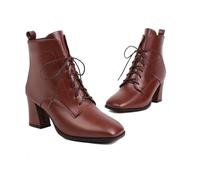 KUHAOFEU Chelsea Stiefeletten Damen Stiefeletten Dicke Lederabsätze Chelsea Stiefel Spitze Quadrat Kurze Schnürstiefel,Braun,47 EU