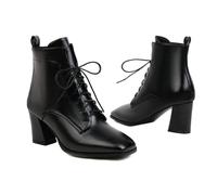 KUHAOFEU Chelsea Stiefeletten Damen Stiefeletten Dicke Lederabsätze Chelsea Stiefel Spitze Quadrat Kurze Schnürstiefel,Schwarz,48 EU