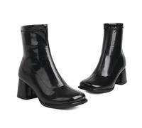 KUHAOFEU Chunky Stiefeletten für Damen Stiefeletten aus Lackleder Stiefeletten mit quadratischer Zehenpartie Kurze Stiefel mit Reißverschluss und Blockabsatz,Schwarz,43 EU