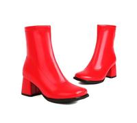 KUHAOFEU Chunky Stiefeletten für Damen Stiefeletten aus Lackleder Stiefeletten mit quadratischer Zehenpartie Kurze Stiefel mit Reißverschluss und Blockabsatz,Rot,47 EU