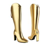 KUHAOFEU Cowgirl-Stiefel Für Damen Kniehohe Stiefel Spitzer Zehenbereich Und Blockabsatz Westernstiefel,Gold,39 EU