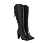 KUHAOFEU Cowgirl-Stiefel Für Damen Kniehohe Stiefel Spitzer Zehenbereich Und Blockabsatz Westernstiefel,Schwarz,48 EU