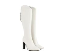 KUHAOFEU Cowgirl-Stiefel Für Damen Kniehohe Stiefel Spitzer Zehenbereich Und Blockabsatz Westernstiefel,Weiß,48 EU