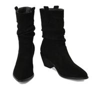 KUHAOFEU Damen Cowgirl-Stiefel Dicker Blockabsatz Spitze Zehen Western Cowboy Winterstiefel,Schwarz,48 EU