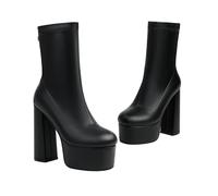 KUHAOFEU Damen Plateau Stiefeletten Blockabsatz Warm Kurze Stiefel,Schwarz,47 EU
