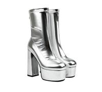 KUHAOFEU Damen Plateau Stiefeletten Blockabsatz Warm Kurze Stiefel,Silber,40 EU
