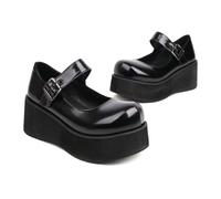 KUHAOFEU Damen Plattform Mary Janes Schuhe Plateau Kleid Pumps Klotziger Absatz Riemchen Elegant Hochzeit Partei Pumpen,Schwarz,48 EU