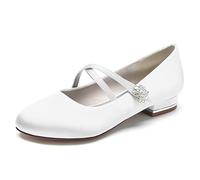 KUHAOFEU Damen Runde Zehen Ballerinas mit Niedrigem Absatz, Kreuzriemchen Hochzeits Businessschuhe für Frauen,Weiß,42 EU