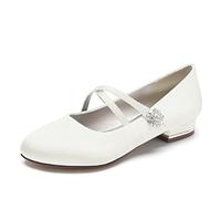 KUHAOFEU Damen Runde Zehen Ballerinas mit Niedrigem Absatz, Kreuzriemchen Hochzeits Businessschuhe für Frauen,Elfenbein,41 EU