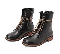 KUHAOFEU Damen Schnürstiefeletten Kampfstiefel Mit Seitlichem Reißverschluss,Schwarz,48 EU