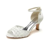 KUHAOFEU Frauen Brautschuhe Spitze Mesh Riemen Offene Zehen High Heels,Elfenbein,39 EU