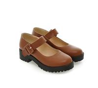 KUHAOFEU Frauen Klobige Plattform Mary Jane Schuhe Schnallenriemen Runde Zehen Flacher Lolita Schuhe,Gelb,36 EU