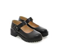 KUHAOFEU Frauen Klobige Plattform Mary Jane Schuhe Schnallenriemen Runde Zehen Flacher Lolita Schuhe,Schwarz,36 EU