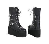 KUHAOFEU Gothic-Stiefel mit klobigem Absatz für Damen, knöchelhoch Plateau-Stiefel mit Reißverschluss,Black pu,43 EU