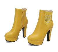 KUHAOFEU Klobigem Absatz Chelsea Stiefel Damen Reißverschluss Stiefelette Wasserdicht Knöchelhohe Stiefel Mit Plateau,Gelb,46 EU