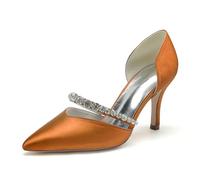 KUHAOFEU Pumps für Frauen High Heels Strass Spitze Zehen Pfennigabsatz Slip-on Braut Hochzeit Schuhe,Orange,37 EU