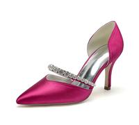 KUHAOFEU Pumps für Frauen High Heels Strass Spitze Zehen Pfennigabsatz Slip-on Braut Hochzeit Schuhe,Fuchsia,40 EU