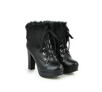 KUHAOFEU Winterstiefel Damen Kurzschaft Stiefel Stiefeletten Mit Absatz Schnürung Warme Gefüttert Schneestiefel,Schwarz,38 EU