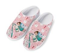 Kuiaobaty Cartoon Cute Teeth Print Garden Clogs für Damen Indoor Anti-Rutsch Dendal Schuhe Bequeme Mesh Sandale Slipper