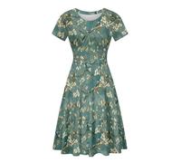 Kuiaobaty Damen Jersey-Kleid mit Totenkopf-Motiv, Korallen-Textur, Alltags-Outfits, Wickel-T-Shirt-Kleid, Musiknoten, Midi-Kleid für Party, Arbeit, Kolibri-Blumen, XXXXL