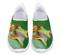 Kuiaobaty Damen Loafer Lustiger Frosch Design Laufschuhe Sommer Mesh Atmungsaktive Turnschuhe Tiere Slip-On Trainer