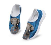 Kuiaobaty Damen-Schlupfschuhe, Netzstoff, atmungsaktiv, mit Tierdruck, leicht, flach, Mandala-Elefant, 39 EU