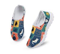 Kuiaobaty Damen-Schlupfschuhe, Netzstoff, atmungsaktiv, mit Tierdruck, leicht, flach, Patchwork-Katzen, 39 EU