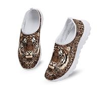 Kuiaobaty Damen Slip-on Mesh Flache Turnschuhe Krankenschwester Blume Schwein Totenkopf Boho Streifen Bär Atmungsaktive Walking Sport Sneakers Leichte Freizeitschuhe, tiger, 37 EU