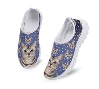Kuiaobaty Damen Slip-on Turnschuhe Mesh Flache Schuhe Sport Sneakers Damen Laufschuhe Work Out Schuhe Atmungsaktiv, Kawaii-Katze, gepunktet, 39.5 EU