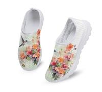 Kuiaobaty Damen-Sneaker, bequem, weiche Sohle, Loafer, Schmetterling, Zuckerschädel, Sternen-Druck, leicht, Sneaker, Mädchen, Laufschuhe, Wanderschuhe, Aquarell-Kolibris, 40.5 EU