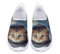 Kuiaobaty Damen-Sneaker zum Hineinschlüpfen, Schmetterling, Totenkopf, Katzen-Druck, Mesh-Sneaker, Fußgewölbeunterstützung, Damen-Workout-Schuhe, Loafer, Lustige Katze, 39 EU