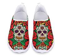 Kuiaobaty Damen-Sneaker zum Hineinschlüpfen, Schmetterling, Totenkopf, Katzendruck, Netzstoff, Fußgewölbeunterstützung, Workout-Schuhe, Loafer, Totenkopf-Rosen, 39.5 EU