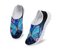 Kuiaobaty Damen Sneakers Komfort Sport Laufschuhe Atmungsaktiv Mesh Walking Sneakers Casual Loafer Sommer Clogs, blau mit schmetterlingen, 40.5 EU