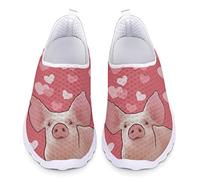 Kuiaobaty Damen Sneakers Komfort Sport Laufschuhe Atmungsaktiv Mesh Walking Sneakers Casual Loafer Sommer Clogs, Niedliche Schweinchen mit rosa Herzen, 39.5 EU