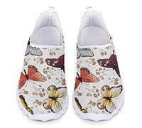 Kuiaobaty Damen Sneakers Komfort Sport Laufschuhe Atmungsaktiv Mesh Walking Sneakers Casual Loafer Sommer Clogs, Bunte Schmetterlinge und Blumen, 39 EU