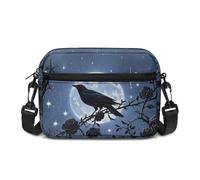 Kuiaobaty Damen-Umhängetasche, mehrere Taschen, Gothic-Rabenschädel, Crossbody-Tasche, Handy-Geldbörse, Anti-Diebstahl, Moon Raven Rose, One Size