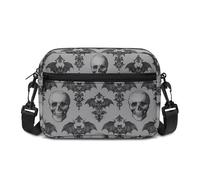 Kuiaobaty Damen-Umhängetasche, mehrere Taschen, Gothic-Rabenschädel, Crossbody-Tasche, Handy-Geldbörse, Anti-Diebstahl, Skull Bats Grey, One Size